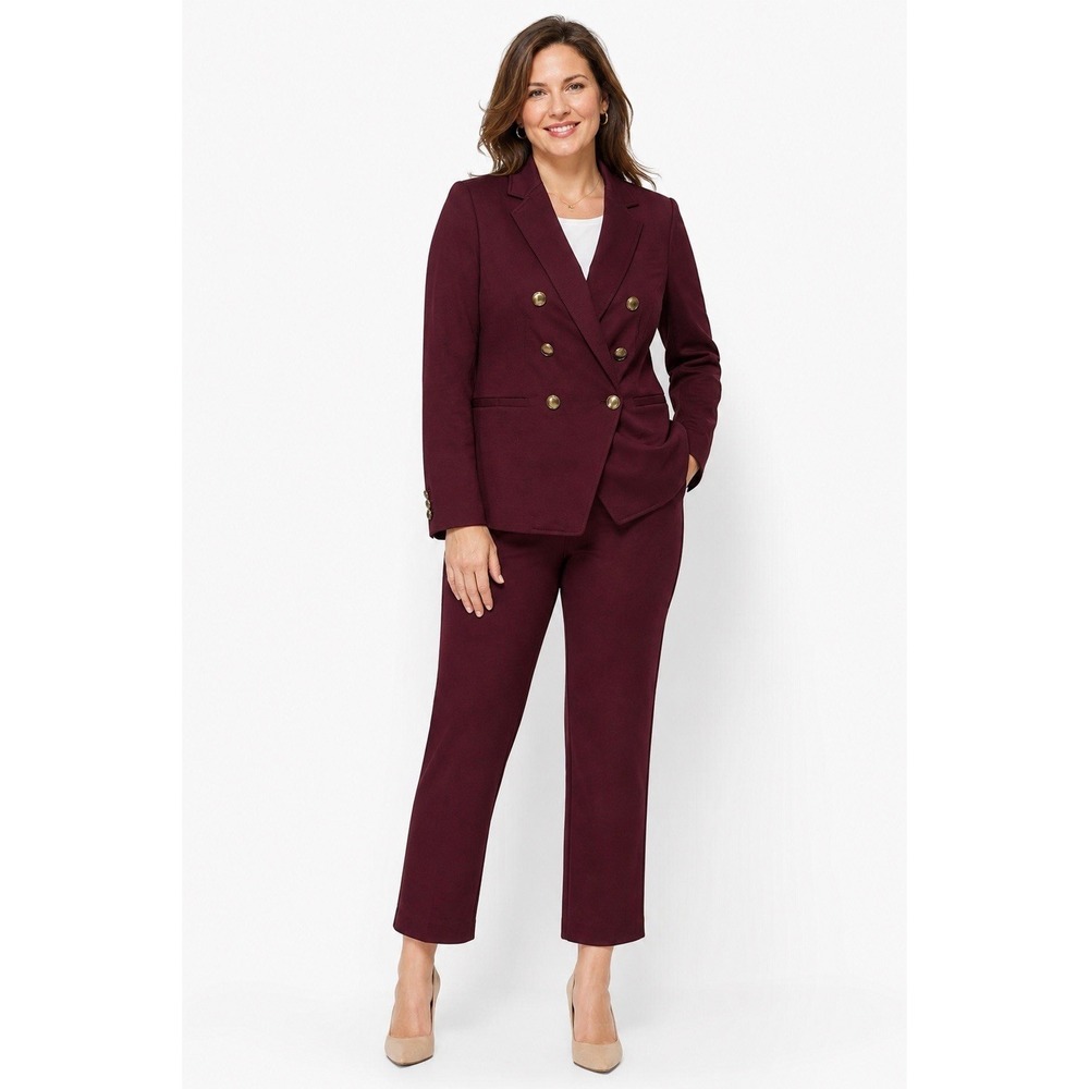 Talbots Plus Petite Burgundy Pant Suit 14WP 16WP‎ Double Breasted Gold Buttons